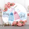 Laeacco 7.2x7.2ft Gender Reveal Round Backdrop Stand Cover for Photography Boy or Girl Blue Pink Shoes Circle Backdrop for Baby Shower Party Baby Gender Reveal Photo Background Decoration Studio Props view 3
