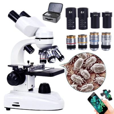 30000x/50000x/70000x Microscopes, Compound Binocular Microscopes + Luxury Handbag + Phone Holder, with Mechanical Platform Slides Set, for Lab School,70000X