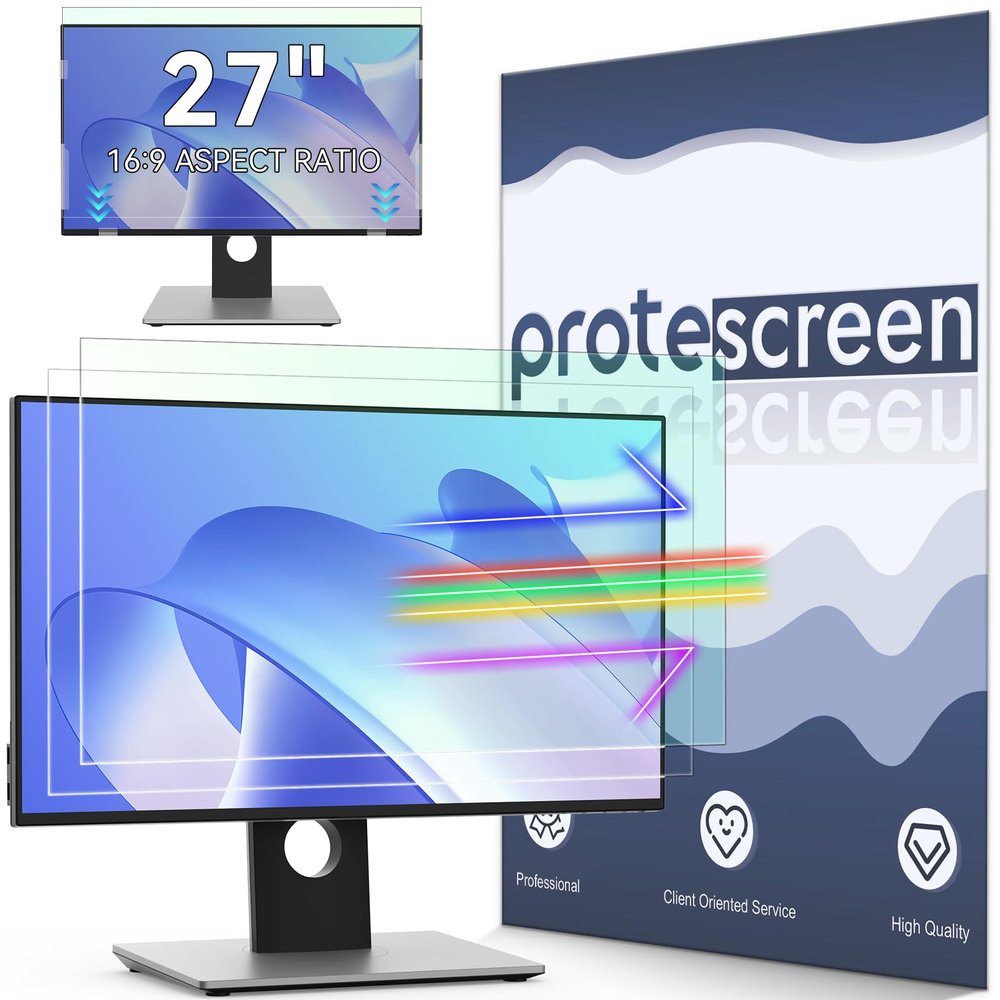 [2-Pack] 27 Inch Anti Blue Light Screen Protector Compatible With Lenovo Hp Dell Acer Asus Samsung etc Monitor 16:9 Aspect, Removable Anti Glare Filter Uv Blocker Shield Cover Eye Protection Film Laptop