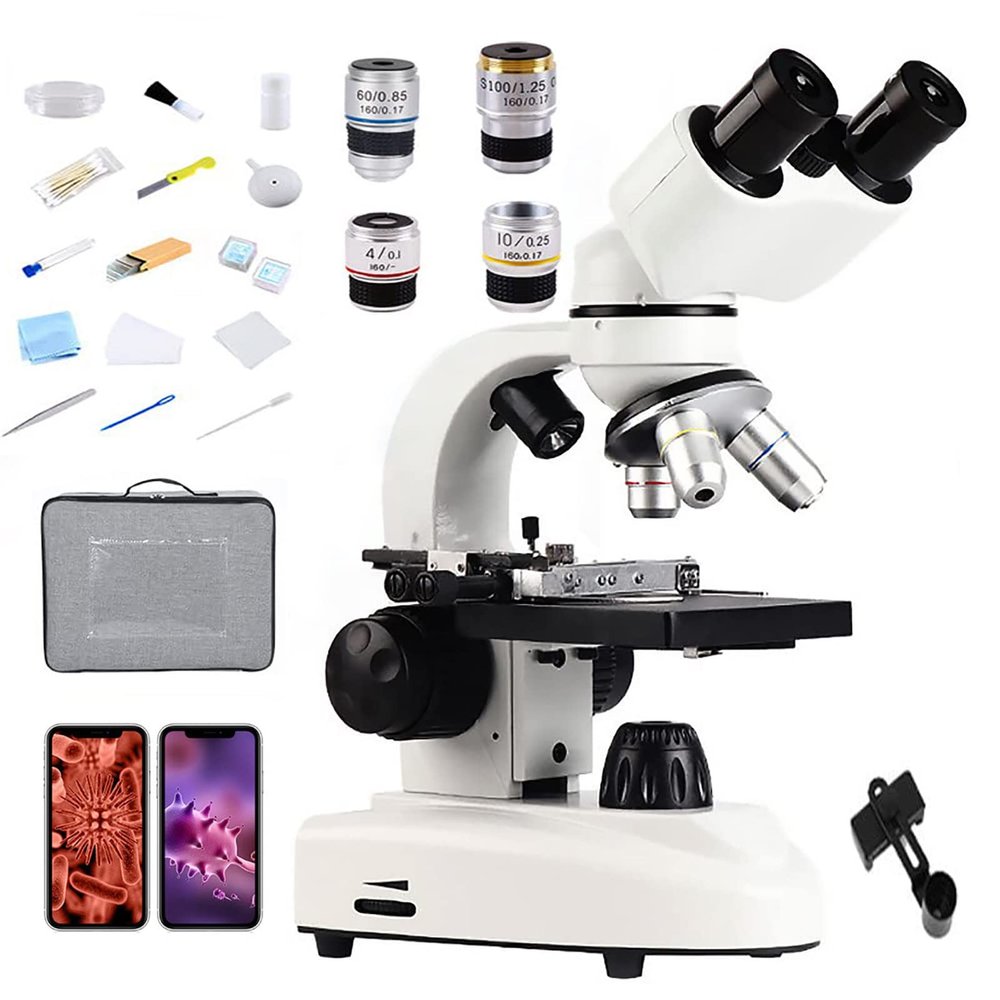 6000X /10000 X /15000X / 20000X Compound Microscopes, Binocular Biological Microscope, with Mobile Phone Holder, Can Be Connected to A Computer Screen, for Amateur Scientist/Hobbyist,15000X