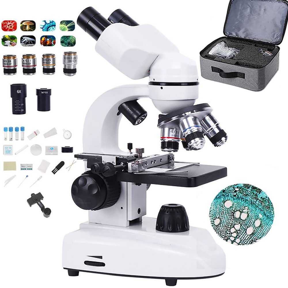 Binocular Biological Microscope Compound Laboratory Microscope Home Education Binoculars Mobile Phone Take Pictures & Record Videos with 30 Specimens 6000/10000/15000/20000x,10000X