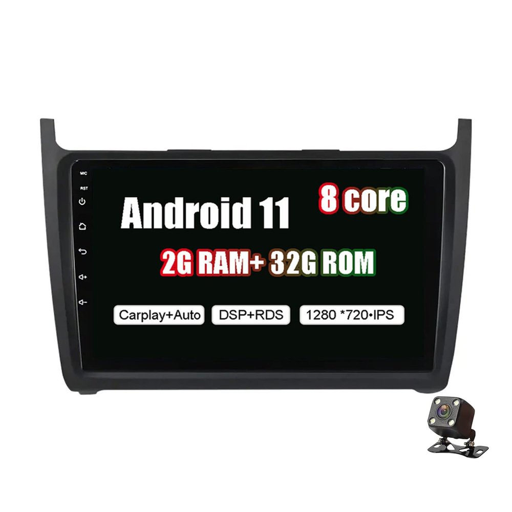 Double Din Car Stereo with 9 inch GPS Navigation for VW Polo Golf Passat Bluetooth WiFi Car Sat Nav Supports Steering Wheel Control Rear View Camera DAB+ OBD2 CarPlay