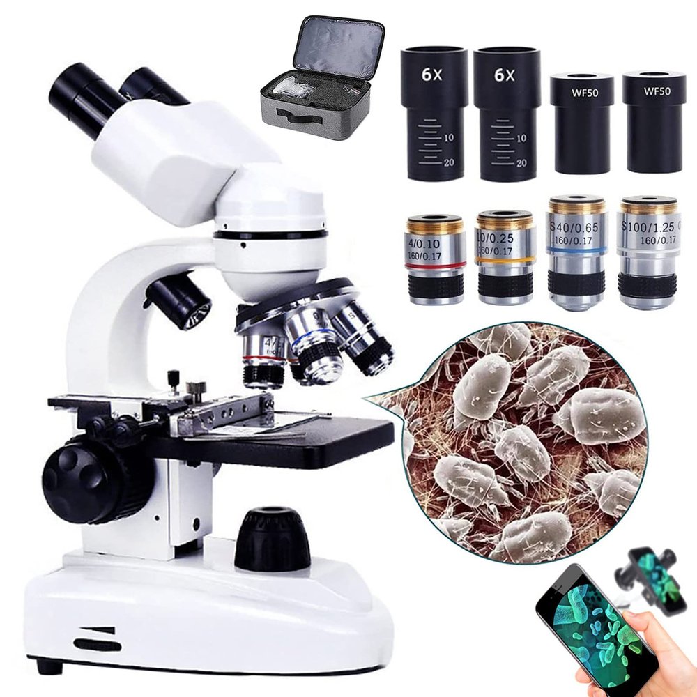 30000x/50000x/70000x Microscopes, Compound Binocular Microscopes + Luxury Handbag + Phone Holder, with Mechanical Platform Slides Set, for Lab School,50000X