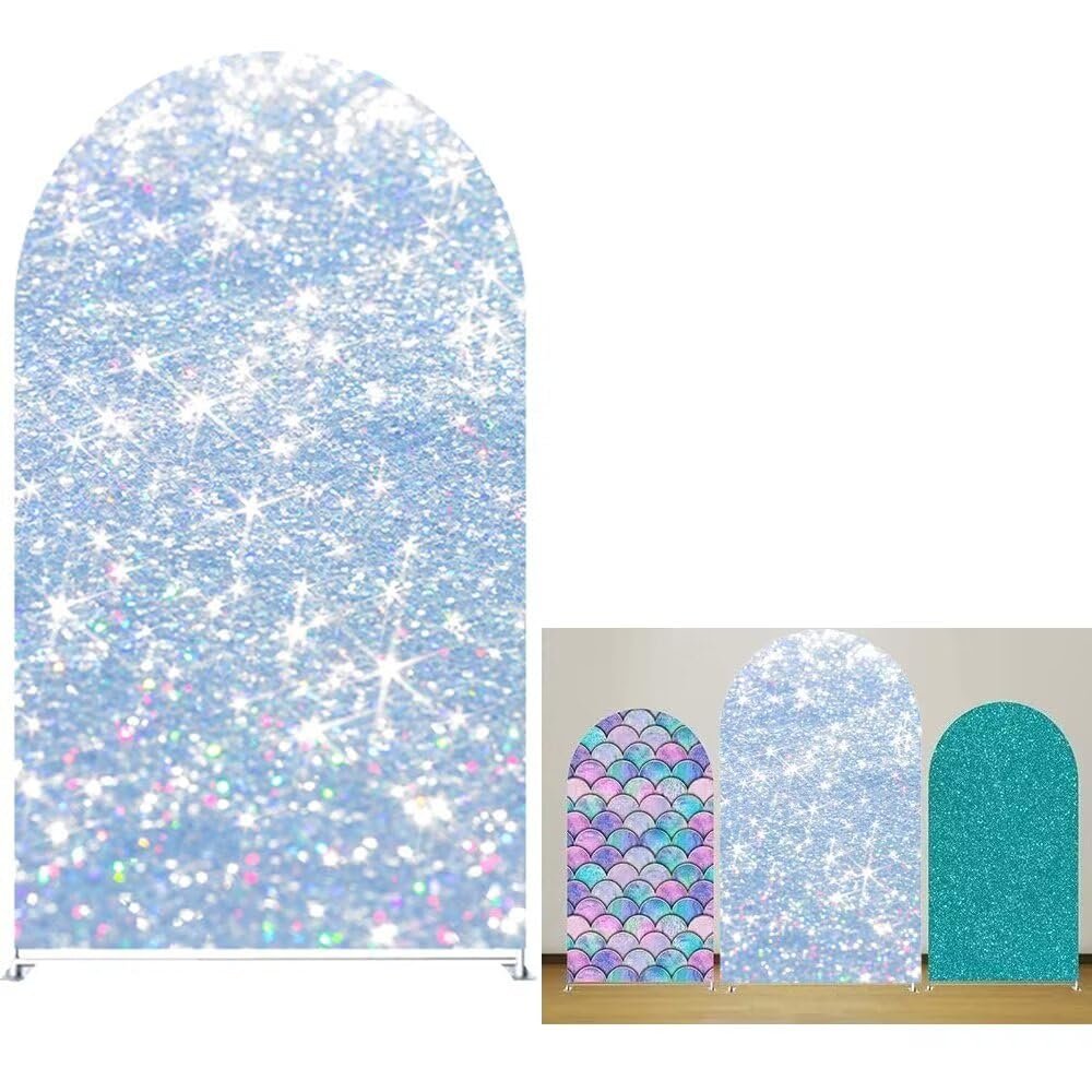 Iydamc Mermaid Arched Stretchy Backdrop Cover Glitter Fish Scales Arched Stand Covers for Girl Princess Birthday Parties Decoration Props GX-124-4x7ft