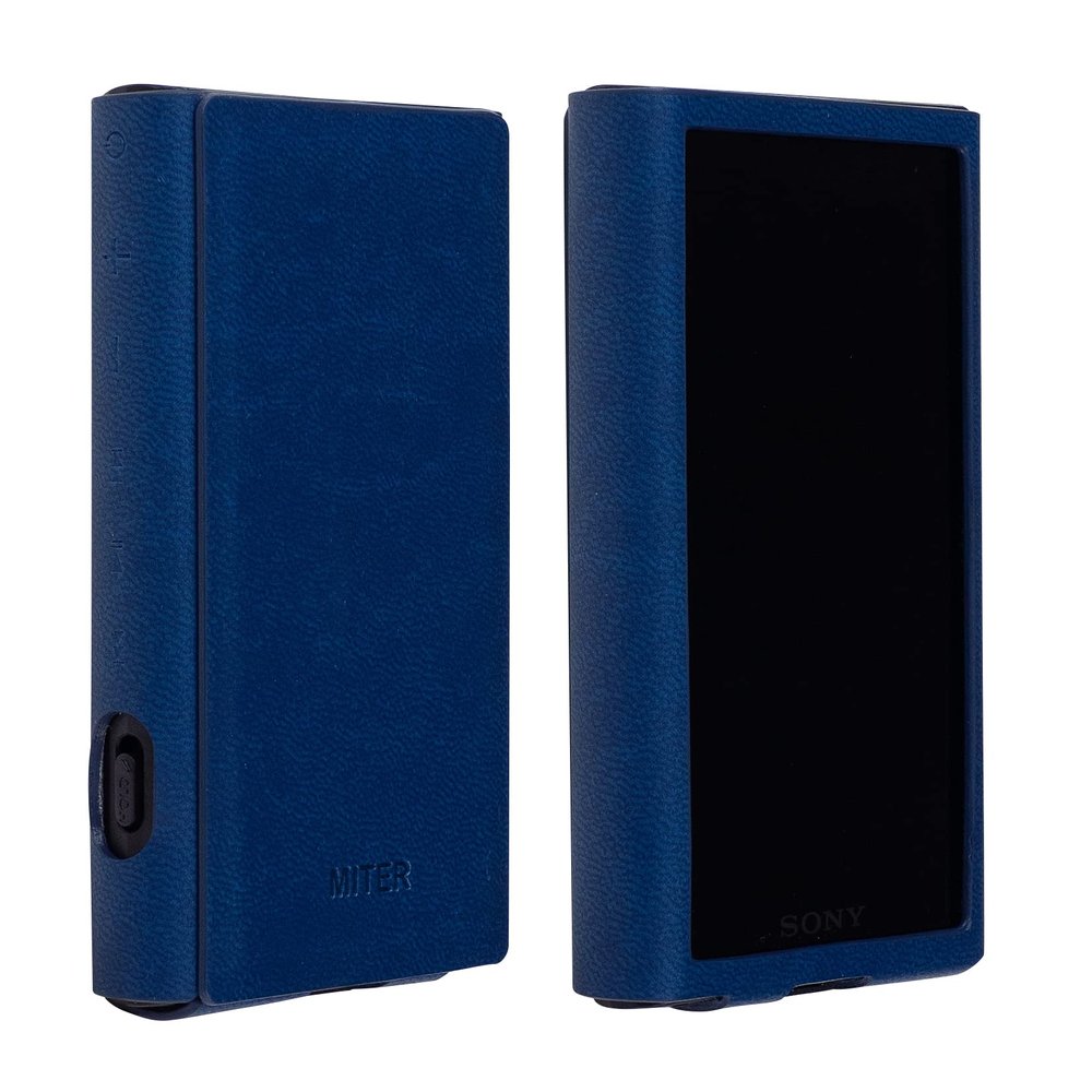MITER CASE Compatible with Sony Walkman NW-A307 A306 A303 A300, Handmade Italy PU Case Cover for A300 Series (Navy)