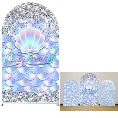 Iydamc Mermaid Stretchy Arched Backdrop Cover Fish Scale Arched Stand Covers for Parties Girl Princess Birthday Decoration Props GX-122-2.5x6ft