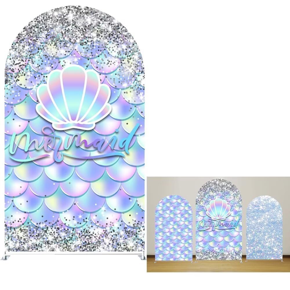 Iydamc Mermaid Stretchy Arched Backdrop Cover Fish Scale Arched Stand Covers for Parties Girl Princess Birthday Decoration Props GX-122-2.5x6ft
