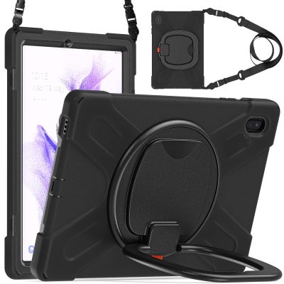 AdirMi Case for Samsung Galaxy Tab S7 FE 12.4-Inch 2021 (SM-T730/T733/T736B), Military Grade Rugged Shockproof Case with [360Rotating Multi Functional Handle Ring],Black