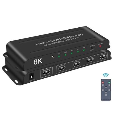 8K HDMI 2.1 Switcher Box, 4 in 1 Out HDMI Switch 4x1 8K@60Hz 4K@120Hz, HDCP2.3 Auto Switch with IR Control Support 48Gbps, HDR10+, VRR HLG HDR All D-o-l-b-y Vision A-t-mos AC3 (Black)