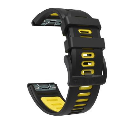 BKUANE Quick Easy Fit Silicone Replacement Strap For Garmin Fenix 7 7X 6 6X Forerunner 935 945, Approach S60 S62, Descent Mk1 Mk2 Mk2i Watch 26 22mm Wristband (Color : Black yellow, Size : Forerun