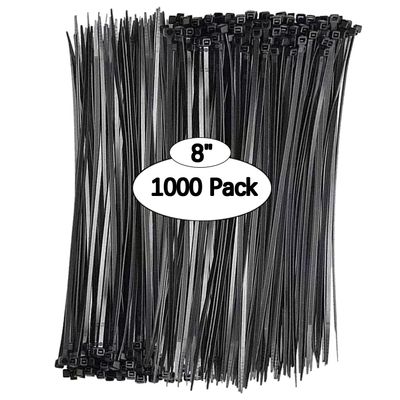 Black Zip Ties 8 inch (1000 Pack), 40lbs Tensile Strength, UV Resistant black Cable Ties heavy duty, Self-locking Plastic Ties for Indoor and Outdoor Use