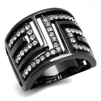 TK3134 - IP Light Black (IP) Stainless Steel Ring with Top Grade Crystal in Clear Size 5