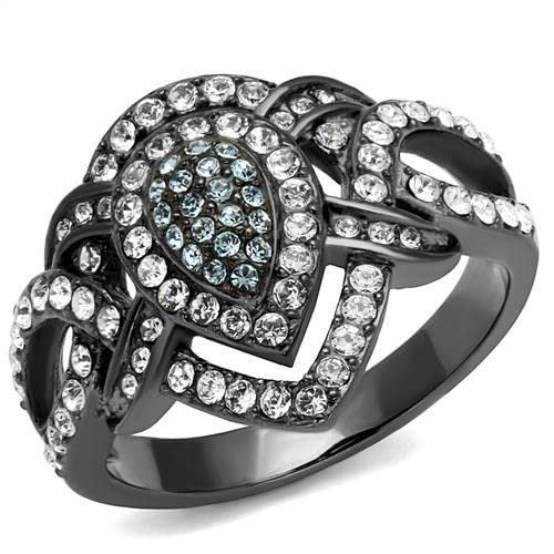 TK2679 - IP Light Black (IP) Stainless Steel Ring with Top Grade Crystal in Multi Color Size 5