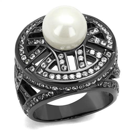 TK2771 - IP Light Black (IP) Stainless Steel Ring with Pearl in White Size 5