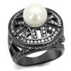 TK2771 - IP Light Black (IP) Stainless Steel Ring with Pearl in White Size 5 view 1