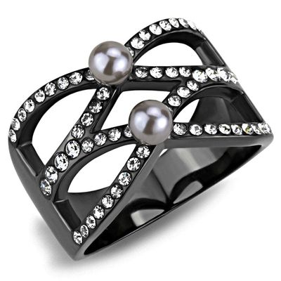 TK3515 - IP Light Black (IP) Stainless Steel Ring with Pearl in Gray Size 5