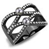 TK3515 - IP Light Black (IP) Stainless Steel Ring with Pearl in Gray Size 5 view 1
