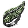 TK985LJ - IP Light Black (IP) Stainless Steel Ring with Top Grade Crystal in Peridot Size 5 view 1