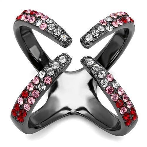 TK2696 - IP Light Black (IP) Stainless Steel Ring with Top Grade Crystal in Multi Color Size 5