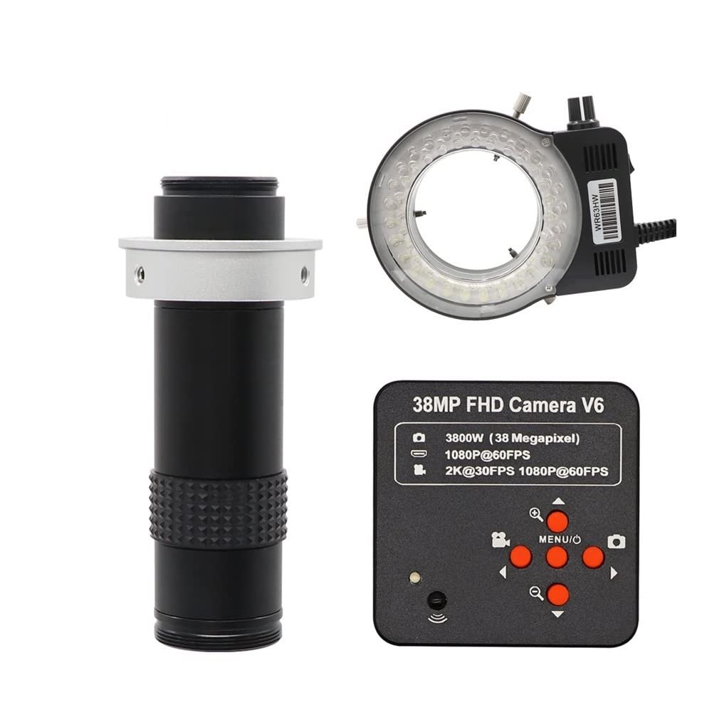 38MP 1080P 60FPS HDMI USB Industrial Digital Electronic Video Microscope Camera 120X C Mount Lens w/56 LED Ring Light Illuminator (Color : 40mm-120X Black LED)
