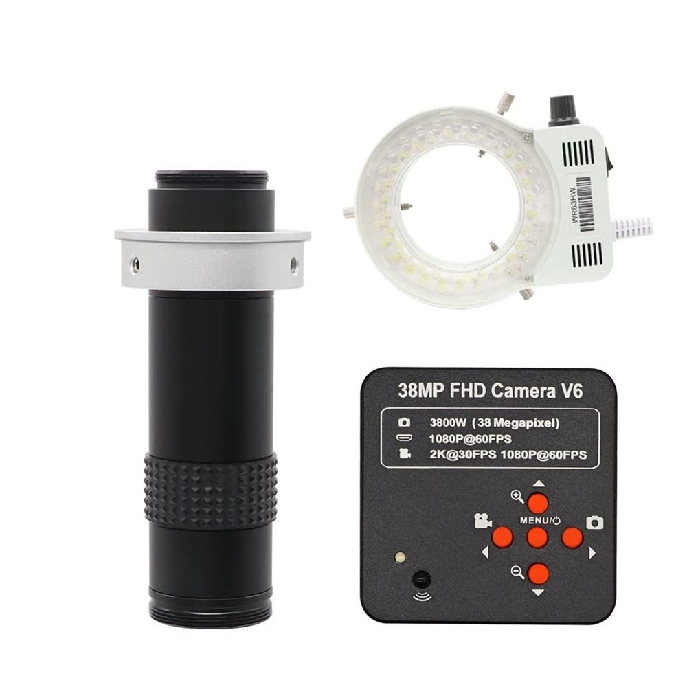 38MP 1080P 60FPS HDMI USB Industrial Digital Electronic Video Microscope Camera 120X C Mount Lens w/56 LED Ring Light Illuminator (Color : 40mm-120X White LED)