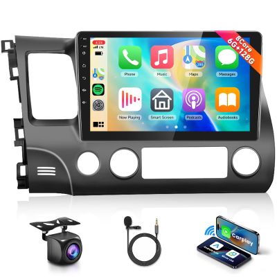 8 CORE 6G+128G Car Stereo Radio for Honda Civic 2006-2011 with Wireless CarPlay Android Auto, 10.1 Inch 1280 * 720P IPS Touch Screen Head Unit Android 13 GPS WiFi Bluetooth 32-Band DSP SWC HD Camera