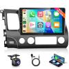 8 CORE 6G+128G Car Stereo Radio for Honda Civic 2006-2011 with Wireless CarPlay Android Auto, 10.1 Inch 1280 * 720P IPS Touch Screen Head Unit Android 13 GPS WiFi Bluetooth 32-Band DSP SWC HD Camera view 1