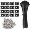 100 Cable Tie Mounts - Saddle Type, Self-Locking Zip Ties (203.2 x 3.3mm) & Deep Thread Pan Head Screws (100 Pieces, BLACK) view 1