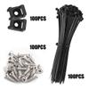 100 Cable Tie Mounts - Saddle Type, Self-Locking Zip Ties (203.2 x 3.3mm) & Deep Thread Pan Head Screws (100 Pieces, BLACK) view 2