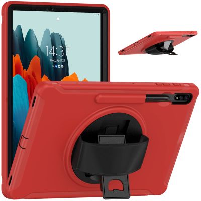 AdirMi Case for Samsung Tab S7 Plus 12.4 inch 2020 Released (SM-T970/T975/T976/T978), Military Grade Rugged Shockproof Case with [360 Rotating Stand/Hand Strap],Red