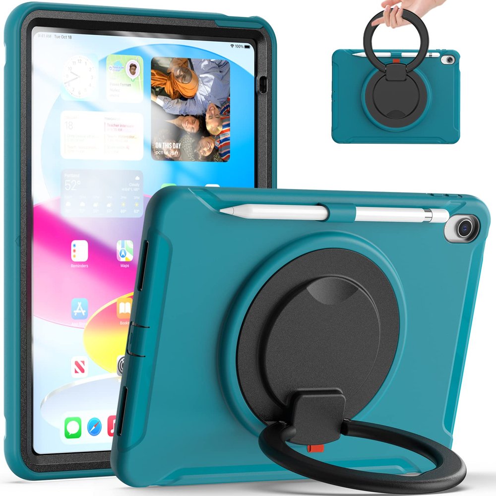 AdirMi Case for iPad 10th Generation 10.9 Inch 2022, Military Grade Rugged Shockproof Case with [360Rotating Multi Functional Handle Ring],Blue