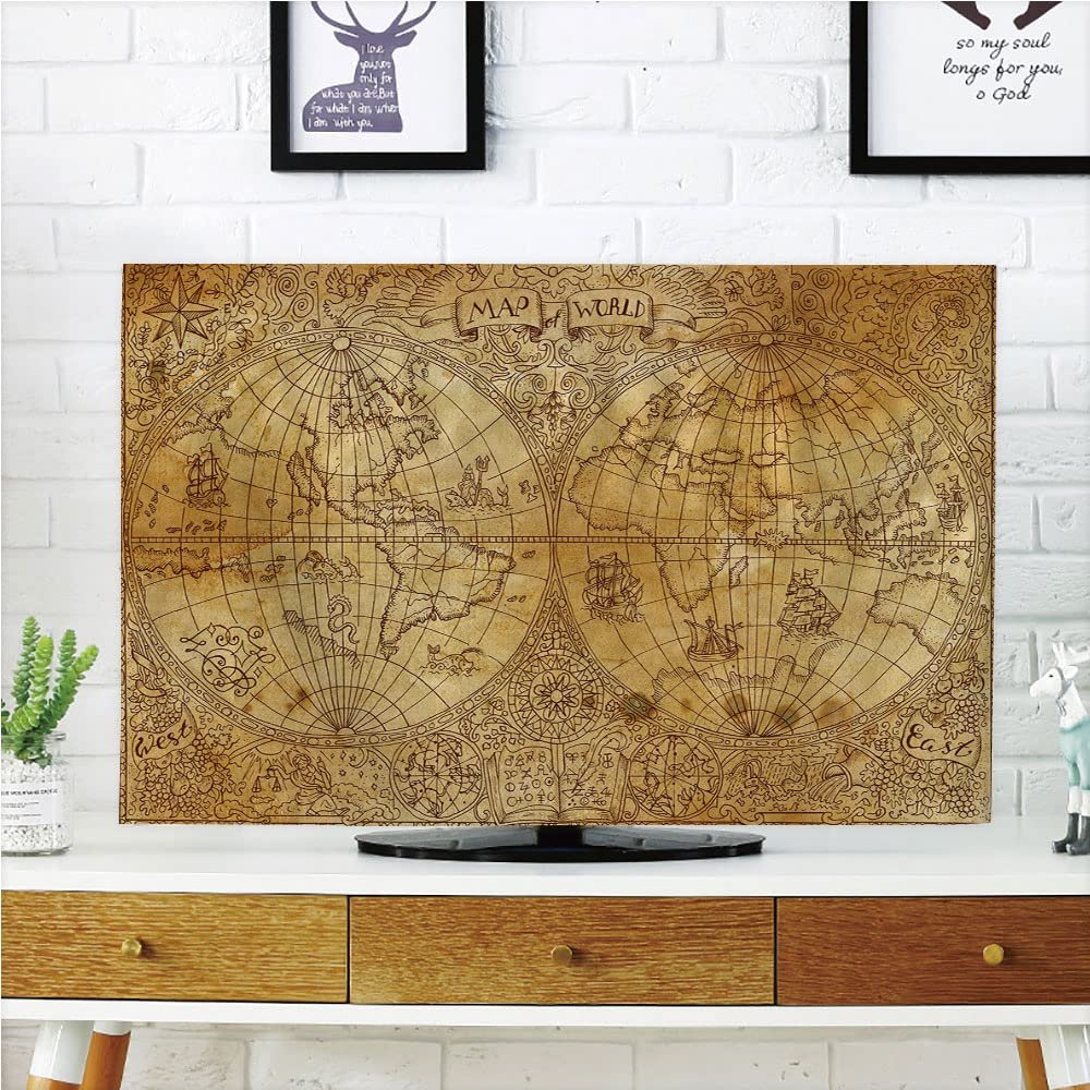 AMAPARK Indoor TV Dust Cover, Cover 32 Inch Old World Map Quality Waterproof Polyester Protect Your TV Style-1467