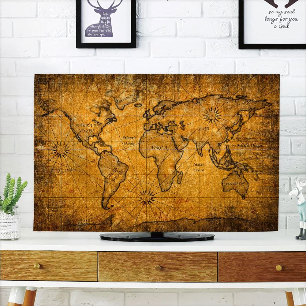 AMAPARK TV Dust Cover, Cover 55 Inch Old World Map Suitable for Sets of Most Models TV Style-1464