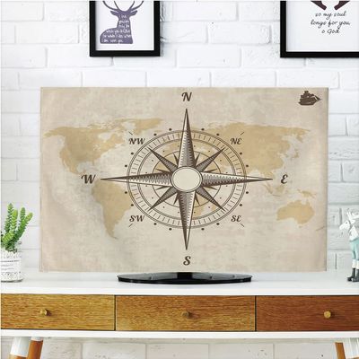 AMAPARK TV Dust Cover,Cover Type 65 Inch Old World Map Home Office Decorations Dustproof TV Cover Style-1498