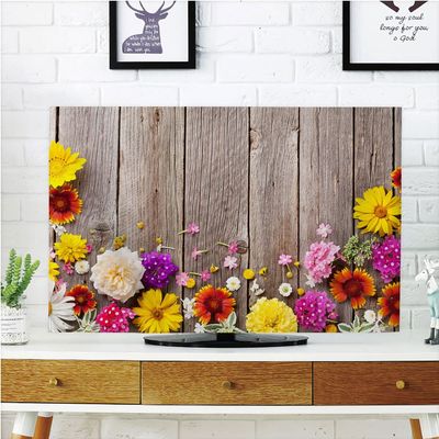 AMAPARK TV Dust Cover,Cover Type 50/52 Inch Wooden Texture Polyester Microfiber Cloth Easy to Cover Your TV Style-1809