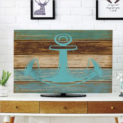 AMAPARK TV Dust Cover,Cover Type 55 Inch Wooden Texture Home Office Decorations Dustproof TV Cover Style-1826