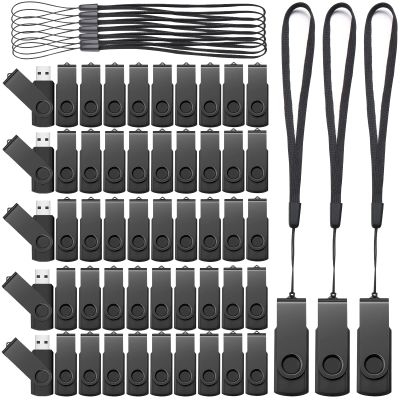 Aoriher 50 Pack USB 2.0 Flash Drives Bulk, Portable USB Thumb Drives with Lanyards, Swivel Flash Drives Thumb Drives for Office School Data Storage (Black, 128MB)
