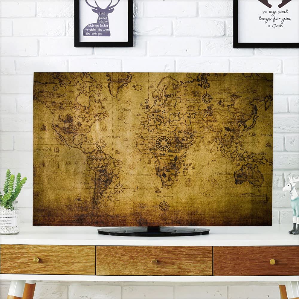 AMAPARK Indoor TV Dust Cover, Cover 50/52 Inch Old World Map Quality Waterproof Polyester Protect Your TV Style-1559