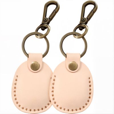 2 Pack Genuine Leather AirTag Holder Compatible with Apple AirTag 2nd Gen & 1st Gen, Handmade Air tag Keychain with Key Rings, Hidden Air Tags Case Accessories - White