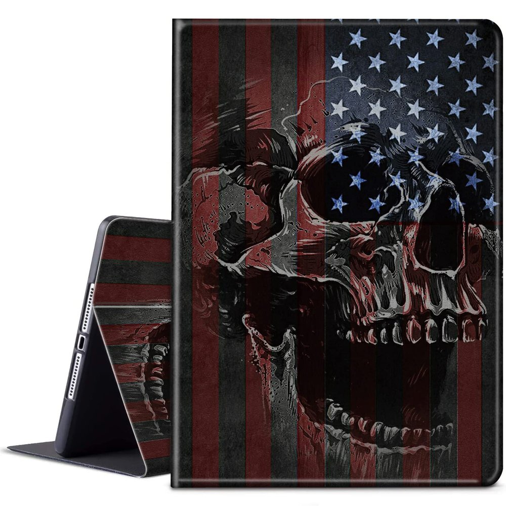 BPQOJB for Kindle Paperwhite 11th Gen 2021 6.8 inch Case - Signature Edition with Adjustable Stand & Auto Wake/Sleep - American Flag & Skull