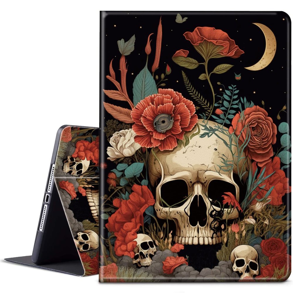 BPQOJB for Kindle Paperwhite Case - 10th Gen 2018, 6 Inch E-Reader Case with Adjustable Stand & Auto Wake/Sleep - Red Flowers Skull