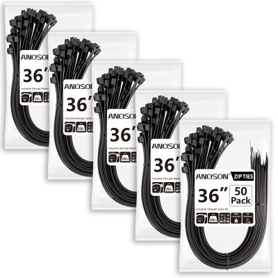 Large Zip Ties 36 inch (250 Pack), Long Zip Ties Heavy Duty with 250 lb Tensile Strength, Big Cable Ties, Black, by ANOSON