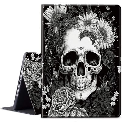 BPQOJB for Kindle Paperwhite 10th Gen 2018 6" E-Reader Case with Adjustable Stand & Auto Wake/Sleep - Skull Flowers
