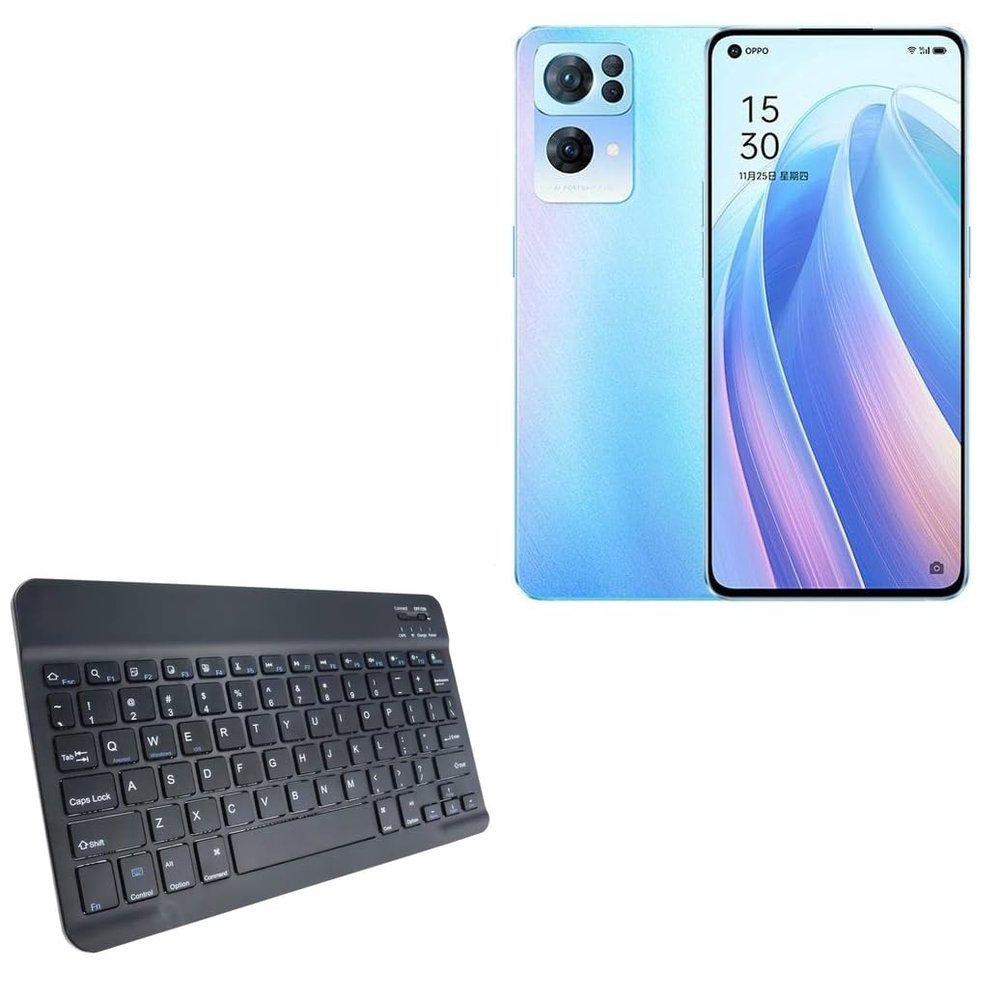 BoxWave Keyboard Compatible with Oppo Reno 7 Pro - SlimKeys Bluetooth Keyboard, Portable Thin with Chiclet-Style Keys - Jet Black