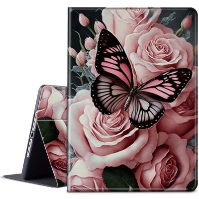 BPQOJB for Kindle Paperwhite 11th Gen 6.8" Case - Signature Edition, Adjustable Stand & Auto Wake/Sleep - Pink Flower Butterfly
