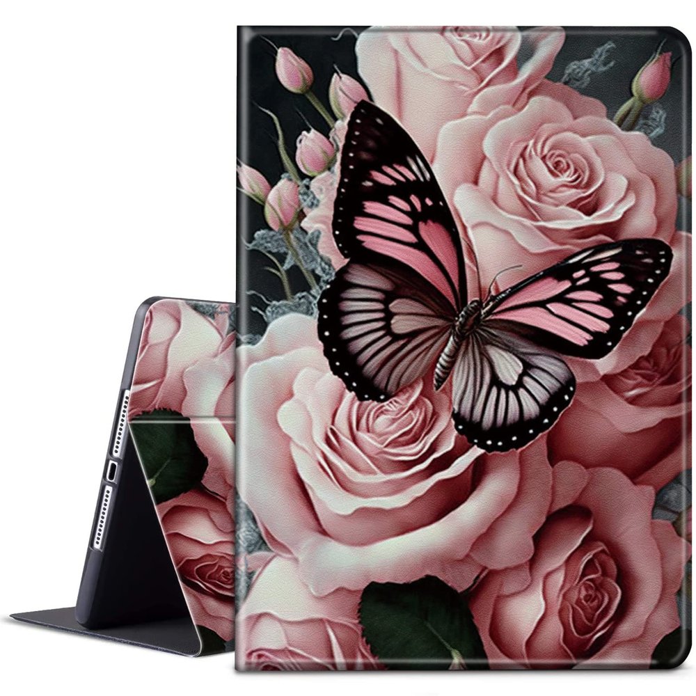 BPQOJB for Kindle Paperwhite 11th Gen 6.8" Case - Signature Edition, Adjustable Stand & Auto Wake/Sleep - Pink Flower Butterfly
