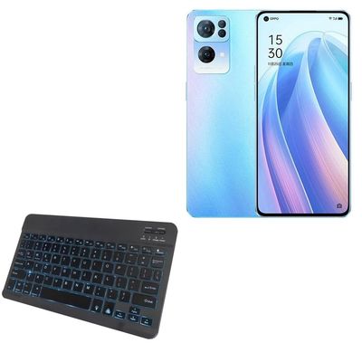 BoxWave Keyboard Compatible with Oppo Reno 7 Pro - SlimKeys Bluetooth Keyboard - with Backlight, Portable Slim LED 7 Colors - Jet Black