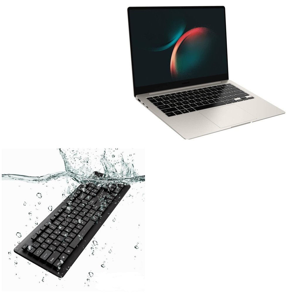 BoxWave Keyboard Compatible with Samsung Galaxy Book3 Pro (14 in) - AquaProof USB Keyboard, Washable Waterproof Water Resistant - Jet Black