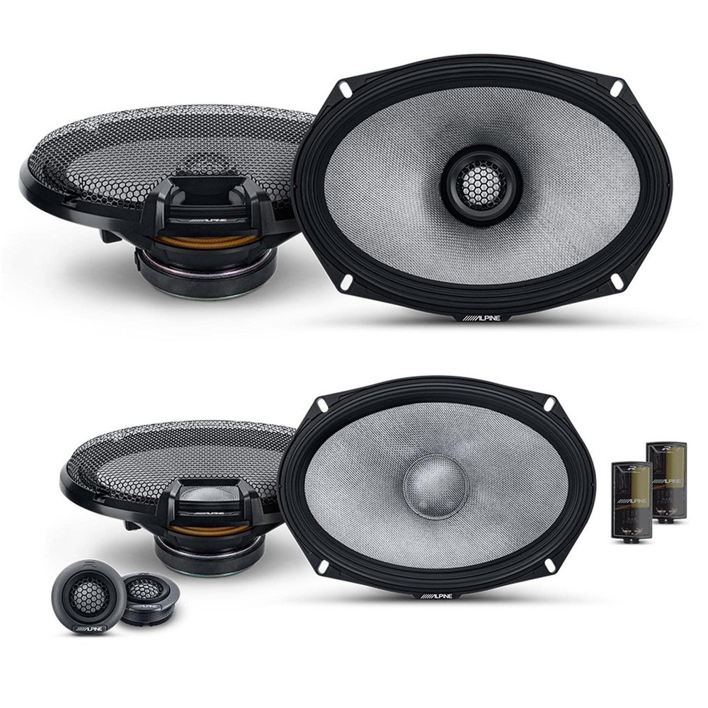 Alpine 6x9 R2 High-Resolution Speaker Bundle - A Pair of R2-S69C 2-Way Component Speakers & a Pair of R2-S69 6x9 Coaxial Speakers