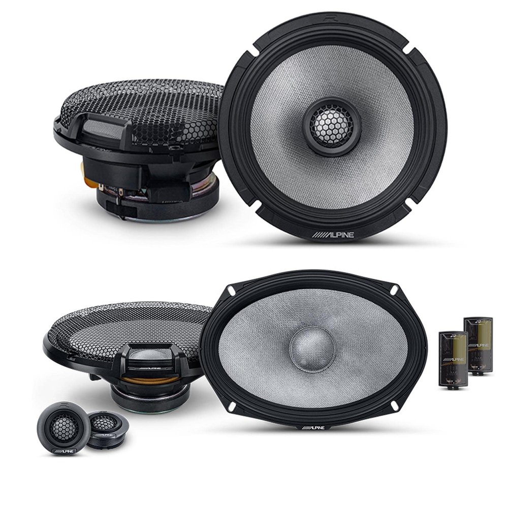 Alpine 6.5" & 6x9 R2 High-Resolution Speaker Bundle - A Pair of R2-S69C 2-Way Component Speakers & a Pair of R2-S65 6.5" Coaxial Speakers